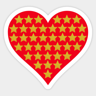 Little gold stars in red heart. Sticker